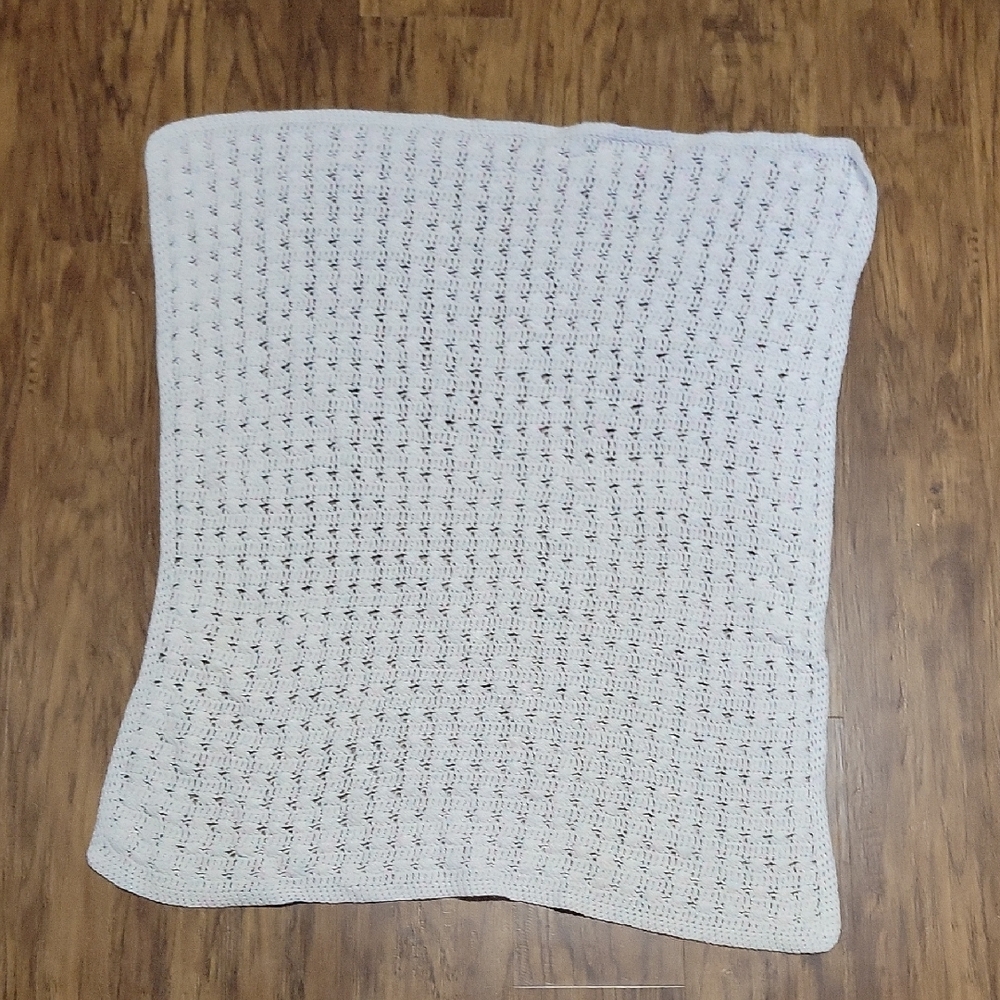 White (Pink Blue And Sparkle) Hand Knit Baby Blanket